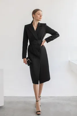 Купить платье жакет в длине миди с поясом черный с доставкой и примеркой в  интернет магазине olalafason.ru в Москве