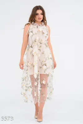 Бежевое прозрачное платье с цветочным узором и коротким подкладом в тон  49035 за 956 грн: купить из коллекции Flawless - issaplus.com