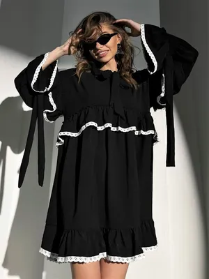 Платье черное с рюшами, 42, Женский, На любой сезон, размер 42, материал  Шифон — купить в интернет-магазине OZON (903949278)