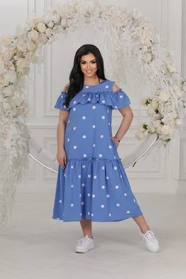 Платье мини муслиновое с рюшами голубое в голубые цветы | MBocharova