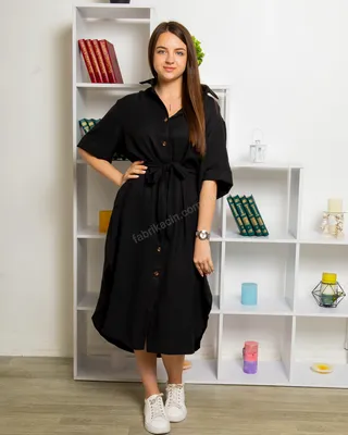 Платье - рубашка с поясом баттал р-р:1,2 цвет: черный - купить в  интернет-магазине | Фабрика Чесних Цін
