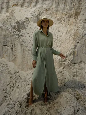 Женская одежда оптом Montella | Лёгкое платье-рубашка № 3978,салатовое