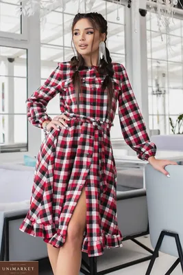 Женское Шерстяное платье-рубашка в клетку (размер 42-48) купить в онлайн  магазине - Unimarket