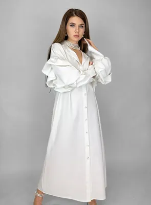 Платье-рубашка с камнями 00001638 белый купить в интернет-магазине Post  Meridiem