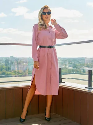 Розовое вельветовое платье-рубашка миди длины 86220 за 625 грн: купить из  коллекции Traits of fashion - issaplus.com