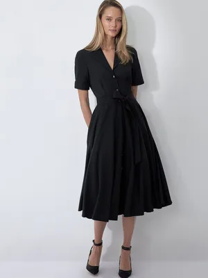 Платье-рубашка из костюмной шерсти, черный цвет, арт. 4157221M1-167 купить  в интернет-магазине CHARUEL