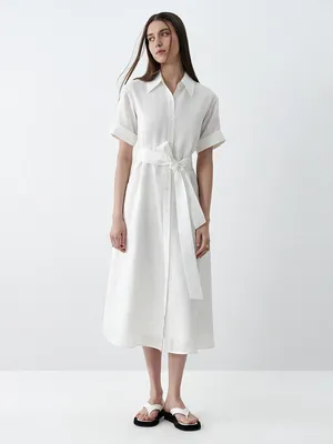 Платье-рубашка изо льна, белый цвет, арт. 503870138M-002 купить в  интернет-магазине CHARUEL
