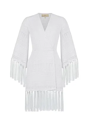 Белое кружевное платье-мини с кисточками, артикул 1-23/0-077-2101/3БТ |  Купить в интернет-магазине Yana в Москве