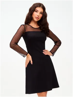 Черное платье с длинными прозрачными рукавами и юбкой длины миди в  Хабаровске
