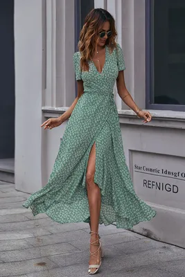 Платье с запахом женское летнее длинное, Женский, Лето, размер 42 — купить  в интернет-магазине OZON (671651046)