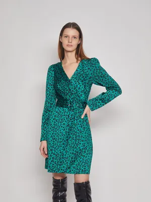 Леопардовое платье с запахом и драпировкой 223128262381, цвет  Темно-зеленый, артикул 223128262381 - купить в интернет-магазине ZOLLA по  цене: 1 399 ₽