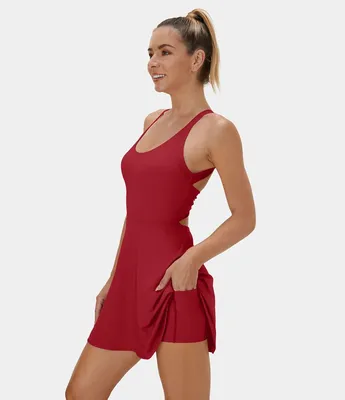 Women's Backless Cut Out Twisted Side Pocket 2-in-1 Exercise Dress-Easy  Peezy - Halara