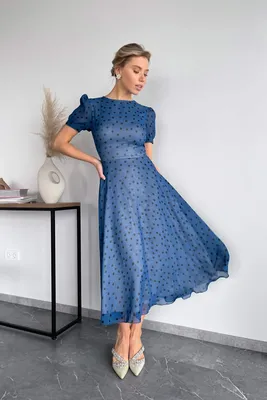 Платье-миди с юбкой-солнце и принтом горох 00002102 купить в  интернет-магазине Post Meridiem