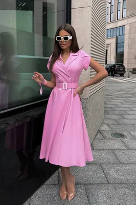 Купить двубортное платье миди с юбкой солнце в розовом цвете с доставкой и  примеркой в интернет магазине olalafason.ru в Москве