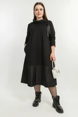 Черное платье трапеция из вискозы арт.3162 купить платья большие женские  размеры