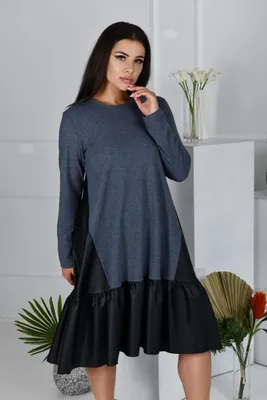 Купить платье трапеция больших размеров серого цвета номер 764 | vvlen