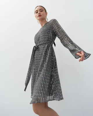 Женское платье-трапеция с V-образным вырезом и длинным рукавом | AliExpress