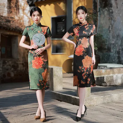 Modern Qipao Dress Chinese Cheongsam Dress Floral Dress For Women -  Hanfumodern