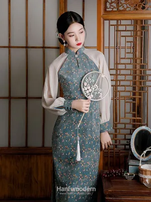 Oriental retro Chinese dress Qipao dress Cheongsam for girls fashion long  double emulation silk black retro