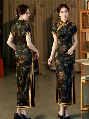 Традиционное китайское платье для женщин, красное современное платье Ципао  с коротким рукавом, платье в Восточном китайском стиле, женский костюм |  AliExpress