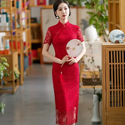 Luxurious Red Satin Dragon Phoenix Chinese Long Dress Cheongsam Qipao  lcdress54 | eBay