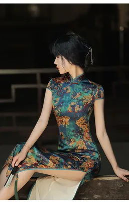 Шелковые вечерние платья Ципао, Красное Длинное китайское платье Ципао с  рукавом средней длины, восточное платье, платье-Чонсам с принтом |  AliExpress