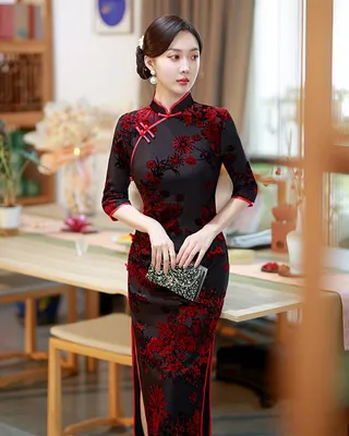 Solid Slim Cheongsam Dress Elegant Short Sleeve Stand Collar - Temu