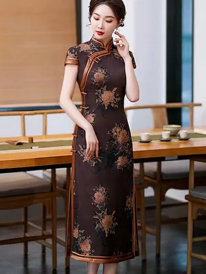 Floral Chiffon Cheongsam Dress Long and Breathable Qipao with Flared S –  IDREAMMART