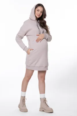 Утепленное платье-туника для беременных и кормящих 11384 бежевый | Магазин  для беременных и кормящих мам skoromama.ru