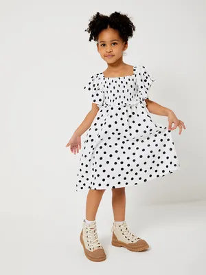 Платье в горошек для девочек цвет: белый принт, артикул: 1804040724 –  купить в интернет-магазине sela