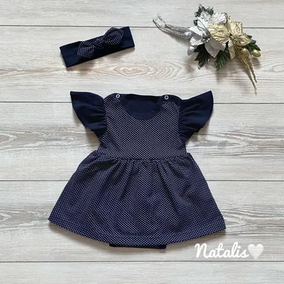 Боди-платье \"Горошек\" (т.синий) - купить по выгодной цене | ♡ Natalis-Baby  ♡ Одежда для новорожденных детей.