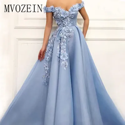 Небесно-голубое вечернее платье, вечерние платья с 3D цветами, длинное  вечернее платье в мусульманском стиле, вечерние платья, длинные платья |  AliExpress