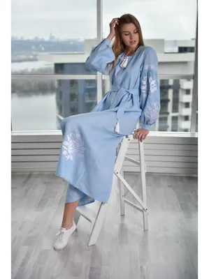 ᐉ Платье-вышиванка голубая с белой вышивкой | etno-vyshyvanka.com