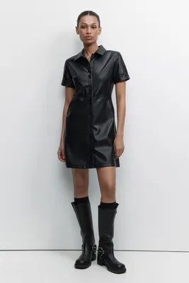 Черное платье футляр из эко кожи ⭐ Магазин женской одежды ТМ AZURI
