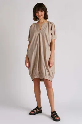 Платье-баллон из хлопка - артикул B451062, цвет DARK BEIGE - купить по цене  3904 руб. в интернет-магазине Baon