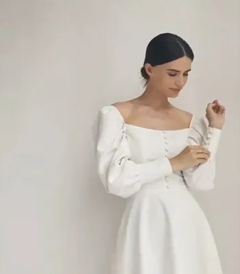 Бархатное белое платье мини длины - 1552 - JK-Fashion