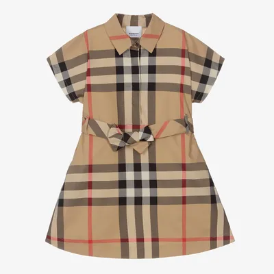 Burberry - Бежевое платье-рубашка в клетку для девочек | Childrensalon