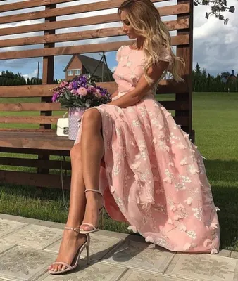 Pin by Stevia on dresses | Tea length prom dress, Light pink prom dress,  Cap sleeve prom dress