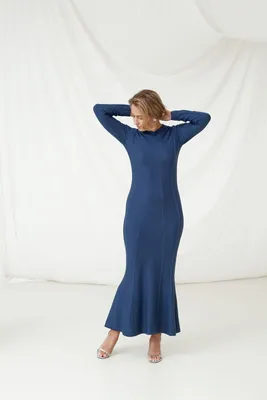 Платье миди с пышными рукавами и юбкой \"годе\" 00002409 серый купить в  интернет-магазине Post Meridiem