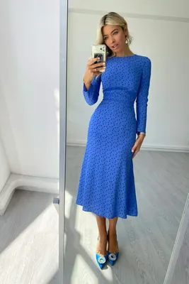 Платье миди с длинным рукавом и юбкой «годе» 00002099 синий купить в  интернет-магазине Post Meridiem