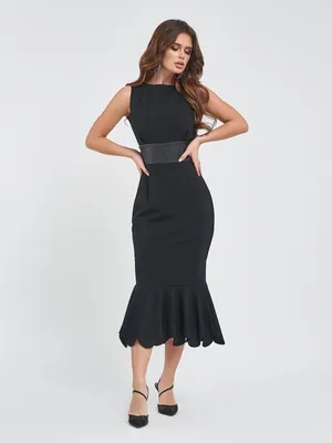 Черное платье-годе с кожаной вставкой 70213 за 234 грн: купить из коллекции  Zingy - issaplus.com
