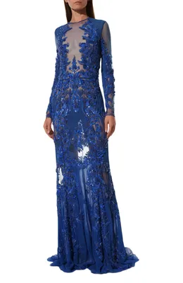 Женское синее платье с отделкой пайетками и бисером ZUHAIR MURAD купить в  интернет-магазине ЦУМ, арт. RDPF17-021-DL