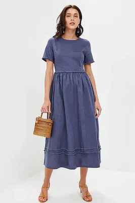 Женское платье из льна под цвет джинса П19 купить в интернет-магазине