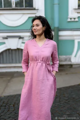 Платье из льна с широким поясом - артикул B4522050, цвет DEEP GREEN -  купить по цене 6687 руб. в интернет-магазине Baon