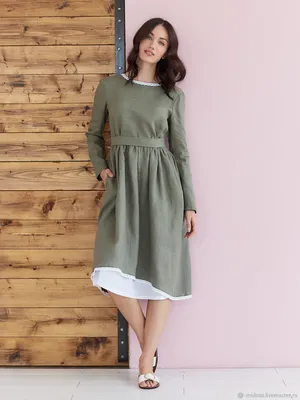Платье-сарафан изо льна на завязках Зеленый | Льняное.ру