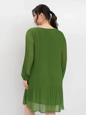Платье-миди из плиссированной ткани на подкладке зеленого цвета  14-2222-180017-21040 купить со скидкой в Москве. 🏷️ Цена 8120 рублей |  GERRY WEBER