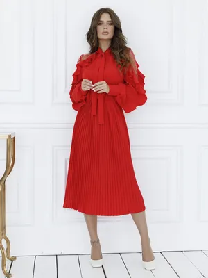 Красное плиссированное платье с сетчатыми вставками 73486 за 677 грн:  купить из коллекции Chic Look - issaplus.com