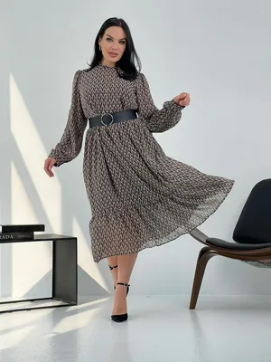 Платье шифоновое с ремнем, размеры 50-56 купить по цене 2390 ₽ в  интернет-магазине KazanExpress