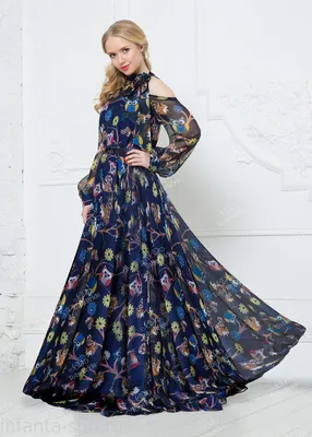 Шифоновое платье с длинным рукавом, V-образным вырезом и принтом |  AliExpress