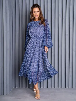 Шифоновое синее платье с объемными рукавами 115605 за 486 грн: купить из  коллекции Sea breeze - issaplus.com
